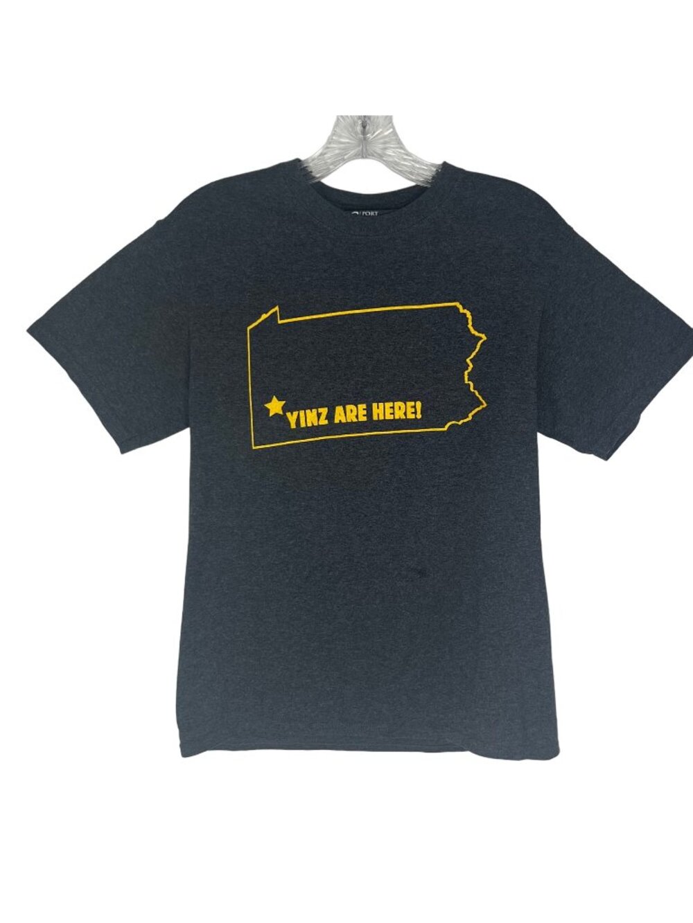 Port & Co Graphic Tshirt Yinz Are Here 104.7 Radio Pittsburgh Unisex Small Gray